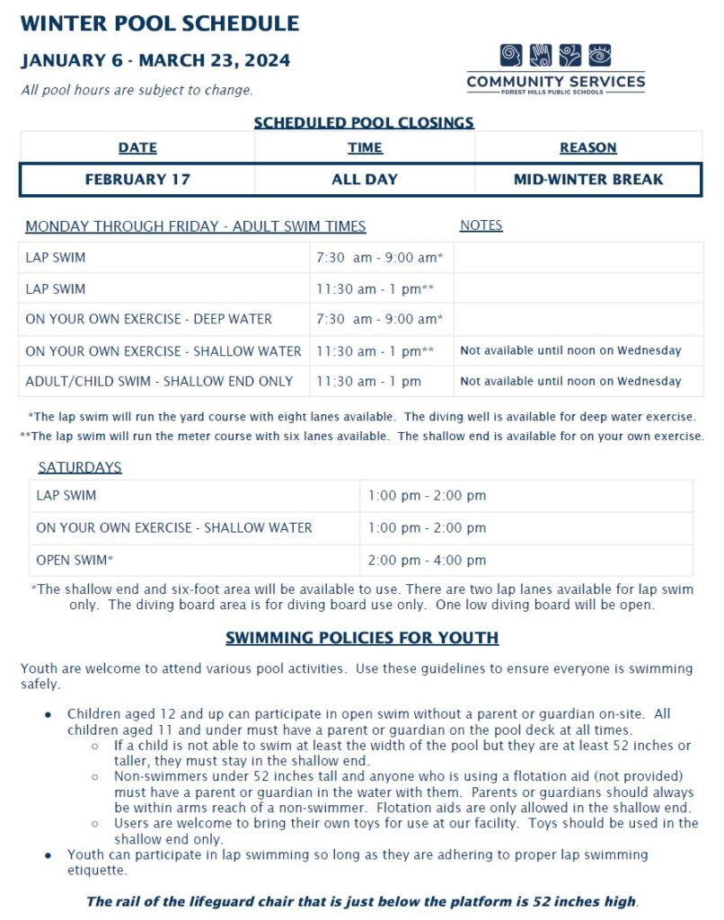 Pool Schedule Forest Hills Aquatic Center Forest Hills Public Schools